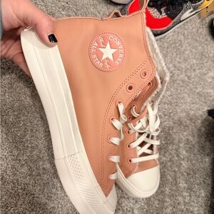 Converse Women's High-Top Platform - Blush Pink Leather w/ Sherpa interior